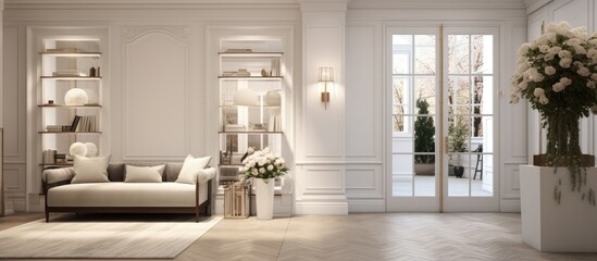 White glass door in a chic townhouse interior.