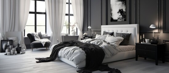 Chic black and white bedroom decor.