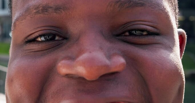 Eyes, optometry and portrait of black man with optical health, wellness and vision awareness. Eyesight, ophthalmology and closeup or zoom of male person looking with natural eye care perception.