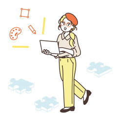 クリエイティブなビジネス女性の全身イラスト