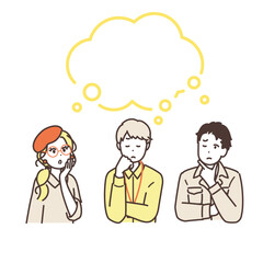 クリエイティブなビジネスパーソンのアイコンイラストセット　考えるポーズ