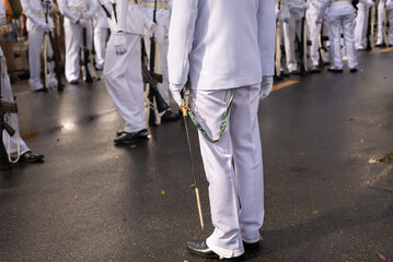 A navy officer is seen with his sword during Brazilian independence celebrations in the city of...