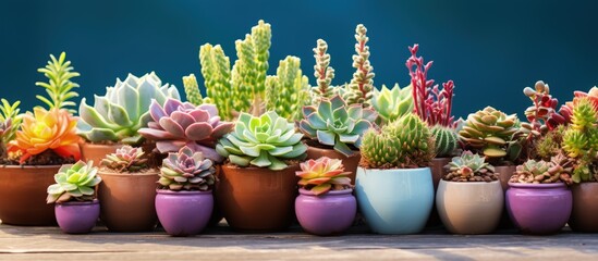 Different types of thriving succulent plants in a restaurant garden-pot decoration.