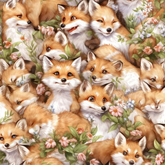 Obraz premium Cute fox, seamless pattern illustration