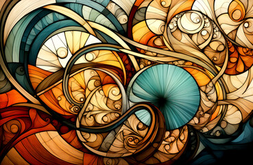 Modern abstract background with circles and curved lines in natural colors
