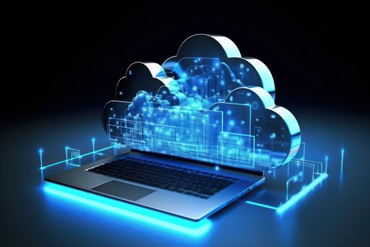 Seamless integration of technology, with a laptop serving as the interface to access and interact with cloud computing services