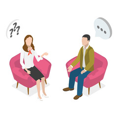 3D Isometric Flat  Illustration of TV Interview. Item 3