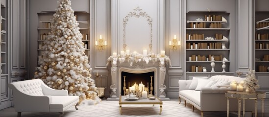 Living room decorated stylishly for Christmas.