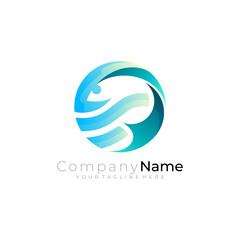 Obraz premium Simple fish logo and wave design combination, circle icons