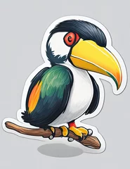 Schilderijen op glas cartoon scene with toucan bird on branch - sticker illustration. Generative AI. © Waseem