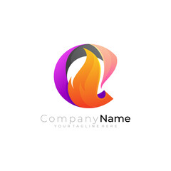 C logo and fire design combination, 3d colorful design, flame
