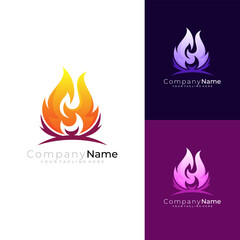 Fire logo with 3d colorful design, modern logos, bonfire icons