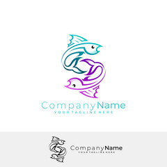 S logo and fish design combination line style design, marine life