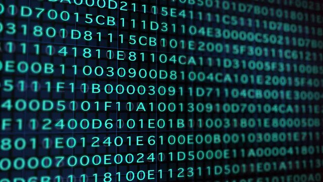 binary code run on screen,Computer language algorithm ,Counting of hexadecimal code , 4k