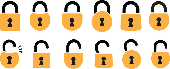 set of lock and unlock icons. locked yellow flat icons collection. security symbol. Lock Icon in trendy flat style isolated on white background. Security symbol for your web site design, logo, app.