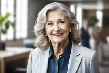portrait of a senior lady on abstract business or city background