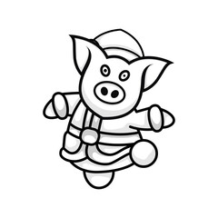 black and white style pig character logo