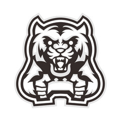 black and white style tiger gamer character logo