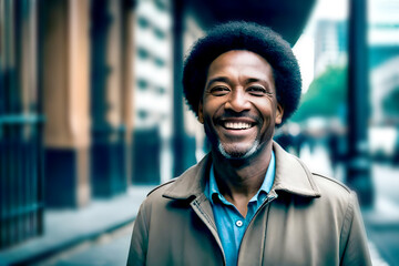 Fototapeta premium portrait of a homeless person on abstract city background