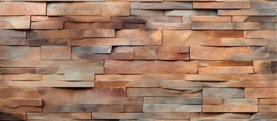 Modern stone wall with an abstract, seamless beige and brown slate pattern.
