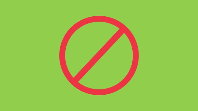 Forbidden or prohibition sign animation, not allowed icon on green screen background