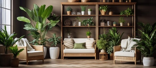 Fototapeta na wymiar Idea for a tasteful home design with attractive indoor plants.
