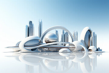 3D rendering of a futuristic modern house white background