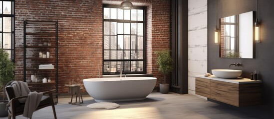 Fototapeta na wymiar ed loft bathroom with contemporary interior.
