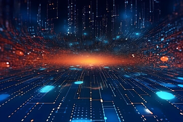 Obraz premium Digital technology internet network connection blue red background, cyber information, abstract speed connect communication, innovation future meta tech, metaverse neon, Ai big data, Generative AI.
