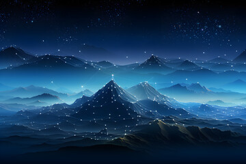 Abstract technology concept with mountain mesh landscape background. Cyberspace landscape grid. Generative AI. - obrazy, fototapety, plakaty