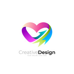 Heart logo and arrow design social, 3d colorful design