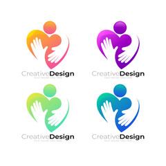 Set love care design community, charity logo with simple design