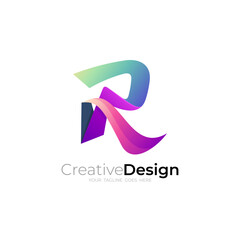 R logo, letter R logo with colorful design template, 3d style