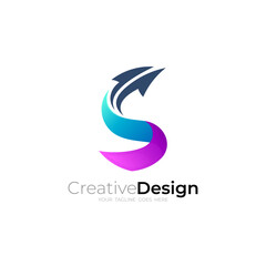 Arrow logo with letter S design combination, 3d colorful design