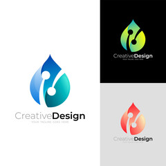 Water drop logo and technology design combination, 3d style