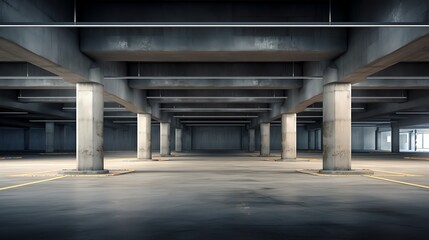 Parking are with concrete pillars with copy space for text - obrazy, fototapety, plakaty