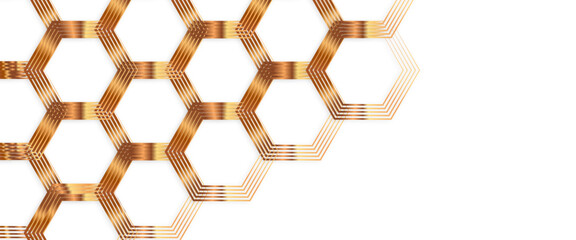 Modern hexagon vector illustration, honeycomb background with glowing hexagon geometric lines. 