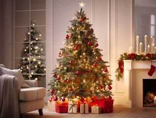Fototapeta na wymiar Christmas decoration tree in the living room