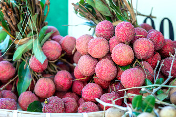 Fresh Lychee is sold at Vietnam fruit market. This is a specialty in Luc Ngan region, Bac Giang, Vietnam