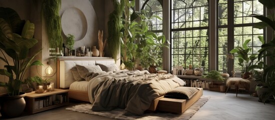 Contemporary bedroom with chic indoor plants