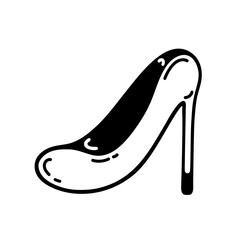 High heels vector icon. Beautiful vintage shoes isolated on white. Fashion stylish footwear. Accessory for girls, women. Simple doodle, black outline. Cartoon clipart for print, posters, web