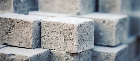 A stack of concrete blocks for industrial and home design purposes, representing business technology, building, and exterior textures. © Lasvu