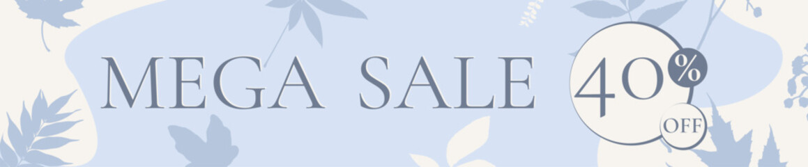 Modern sale banner background template with leaves, mega sale 40% off