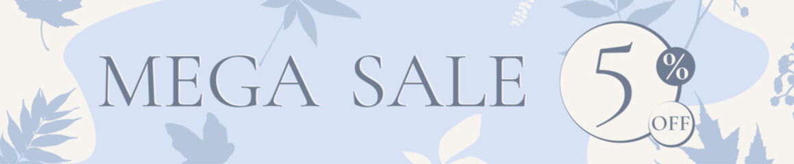Modern sale banner background template with leaves, mega sale 5% off