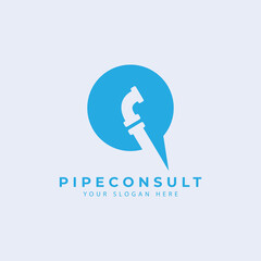 pipe logo with chat consultation plumbing  vector icon symbol design