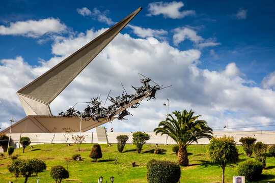 Paipa, Boyaca, Colombia &ndash; 8th of August 2023: Vargas Swamp Lancers memorial located near Paipa city in Boyac&aacute;. Realized by Colombian artist Rodrigo Arenas Betancourt and by engineer Guillermo Gonzalez