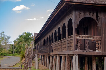 Traditional dayaknese house called "Rumah Panjang" (Long House) in Pulau Kumala, Kutai Kartanegara, East Kalimantan, Indonesia.