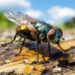 Sharp photo of fly. Eye. Smooth background. 
