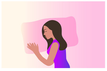 Sleep well concept, healthy woman sleep on bed vector illustration