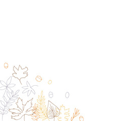 線画。秋の植物のベクターイラスト。秋の葉っぱと木の実イラスト。季節のカードデザイン。Line drawing. Autumn plants vector illustration. Autumn leaves and nuts illustration. Seasonal card design.